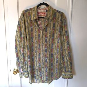 Robert Graham Men's Button Down Flip Cuff Design Button-Up Shirt, Size L